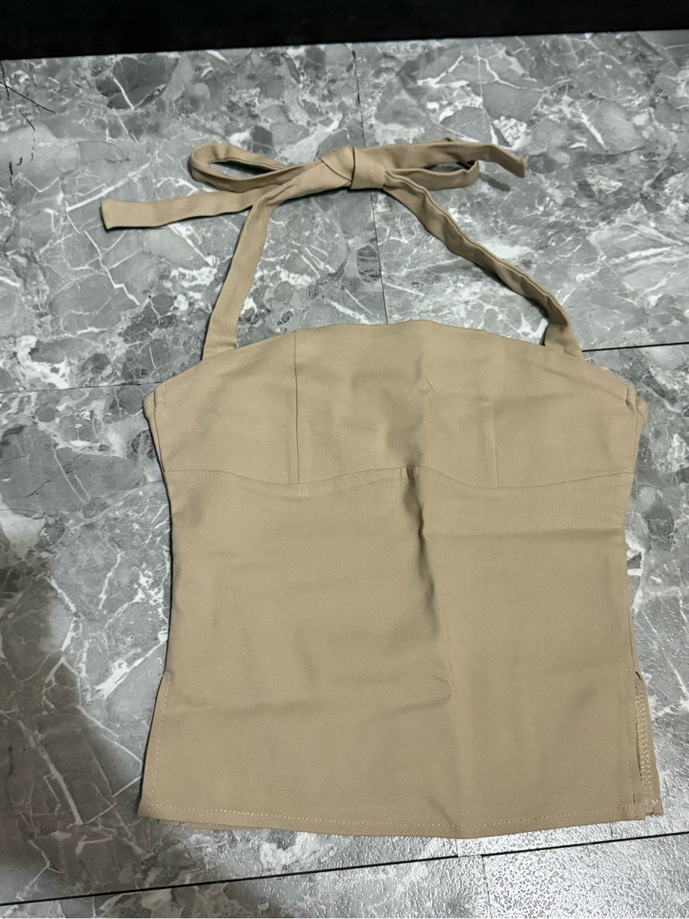 Edikted Dara Beige Halter Tie-Neck Strapless Top
